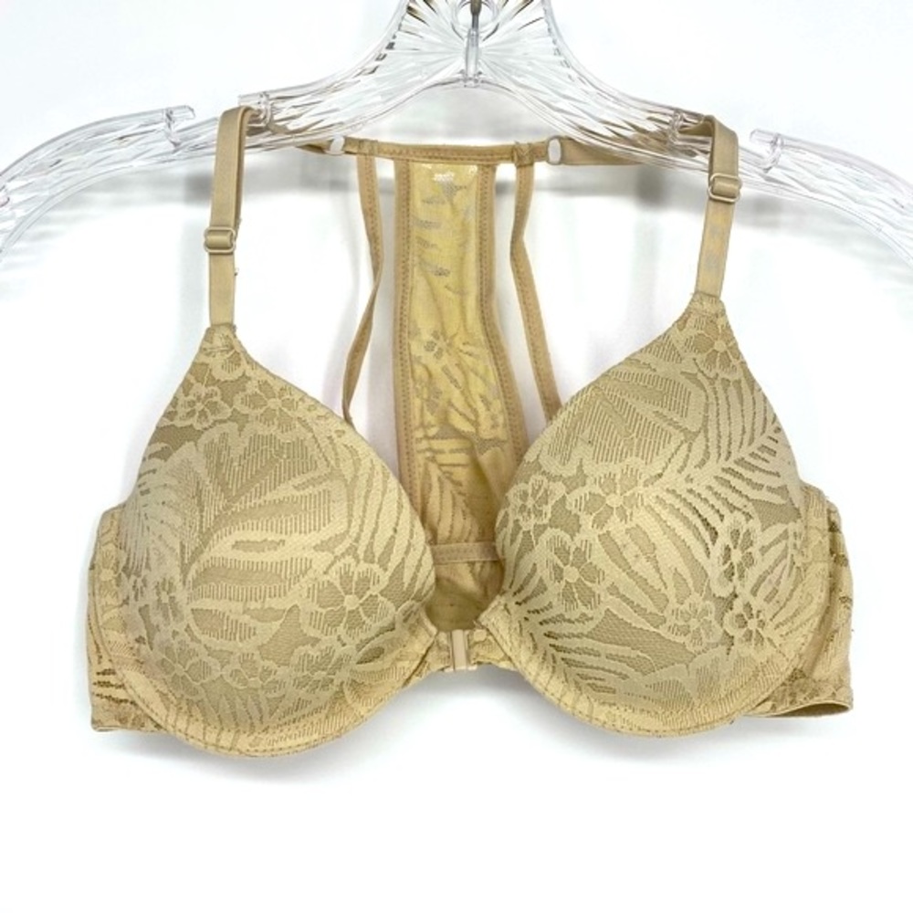 PINK Victoria's Secret Tan Lace Lightly Padded Racerback Bra Size 32C